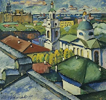 Mashkov Oil Painting - view of moscow myasnitsky district 1913 Ilya Mashkov cityscape city scenes